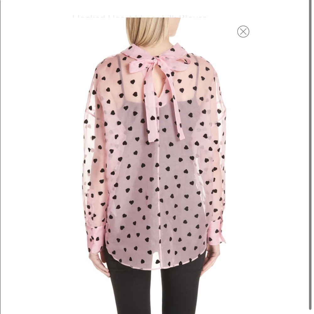 Valentino Flocked Heart Sheer Silk Blouse
